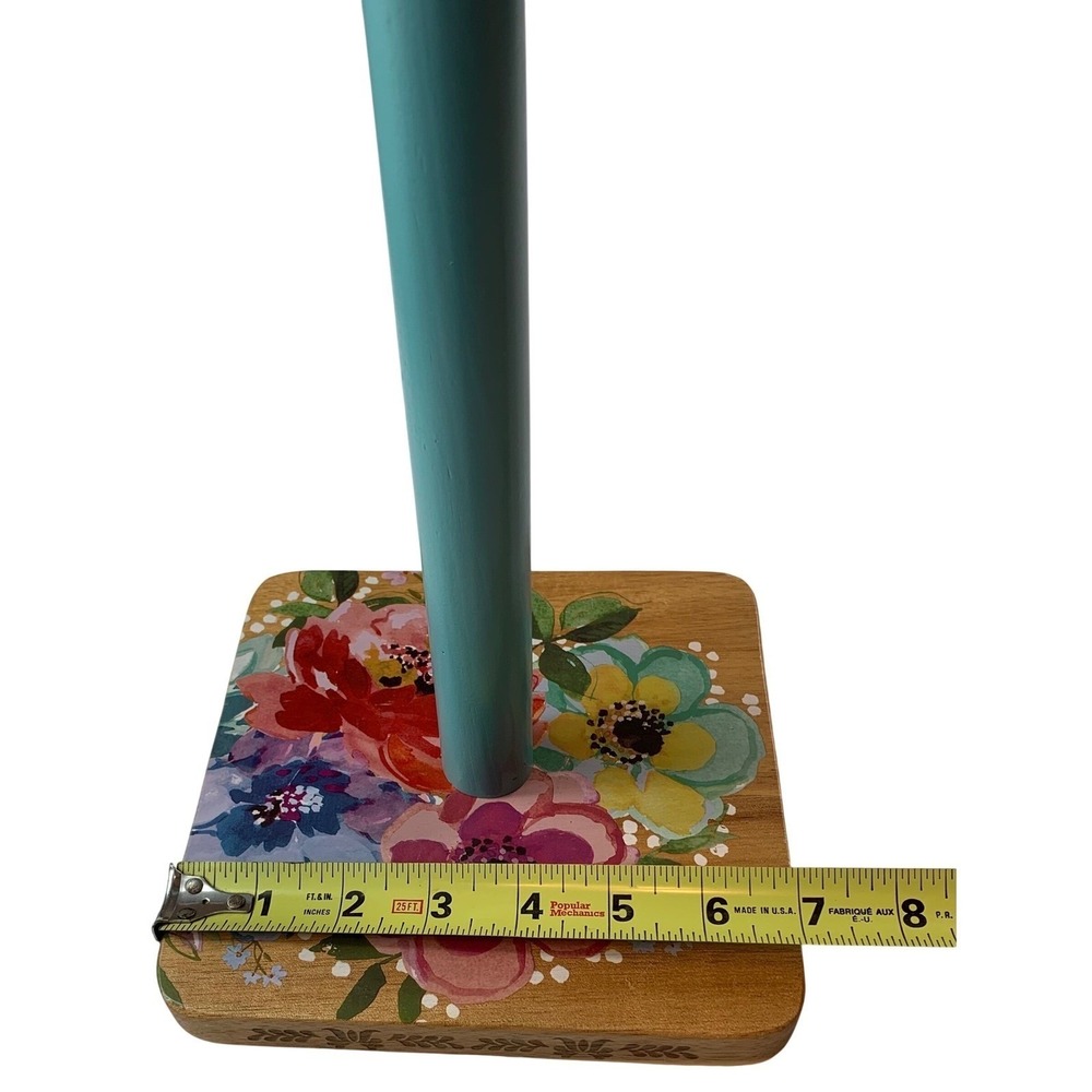 Pioneer Woman Floral Wooden Paper Towel Holder Teal Wood Base Acrylic Finial - Picture 7 of 11